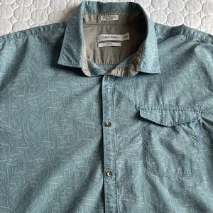 Men's CALVIN KLEIN Body Fit Button Up Short Sleeve Cotton shirt Aqua Blue XL